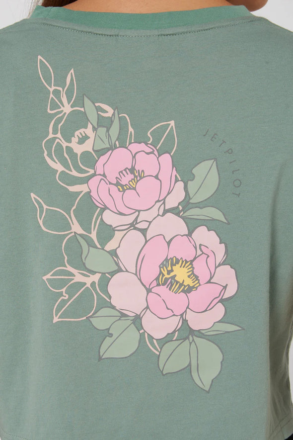 MST GRN FLORA LADIES S/S CROP TEE