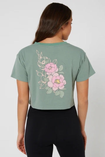 MST GRN FLORA LADIES S/S CROP TEE