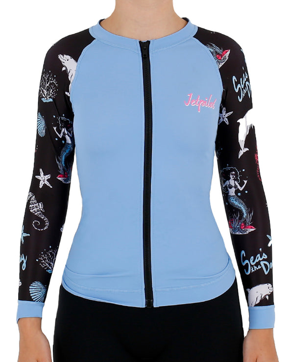 BLK-BLU SEAS THE DAY GIRLS YOUTH L/S RASHIE